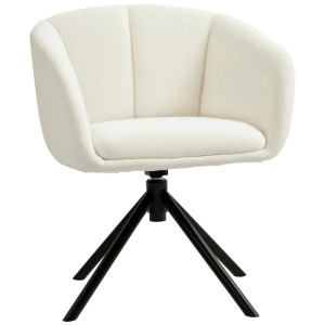 Cremeweißer HOMCOM Loungesessel mit Drehfunktion und schwarzem Metallfuß.