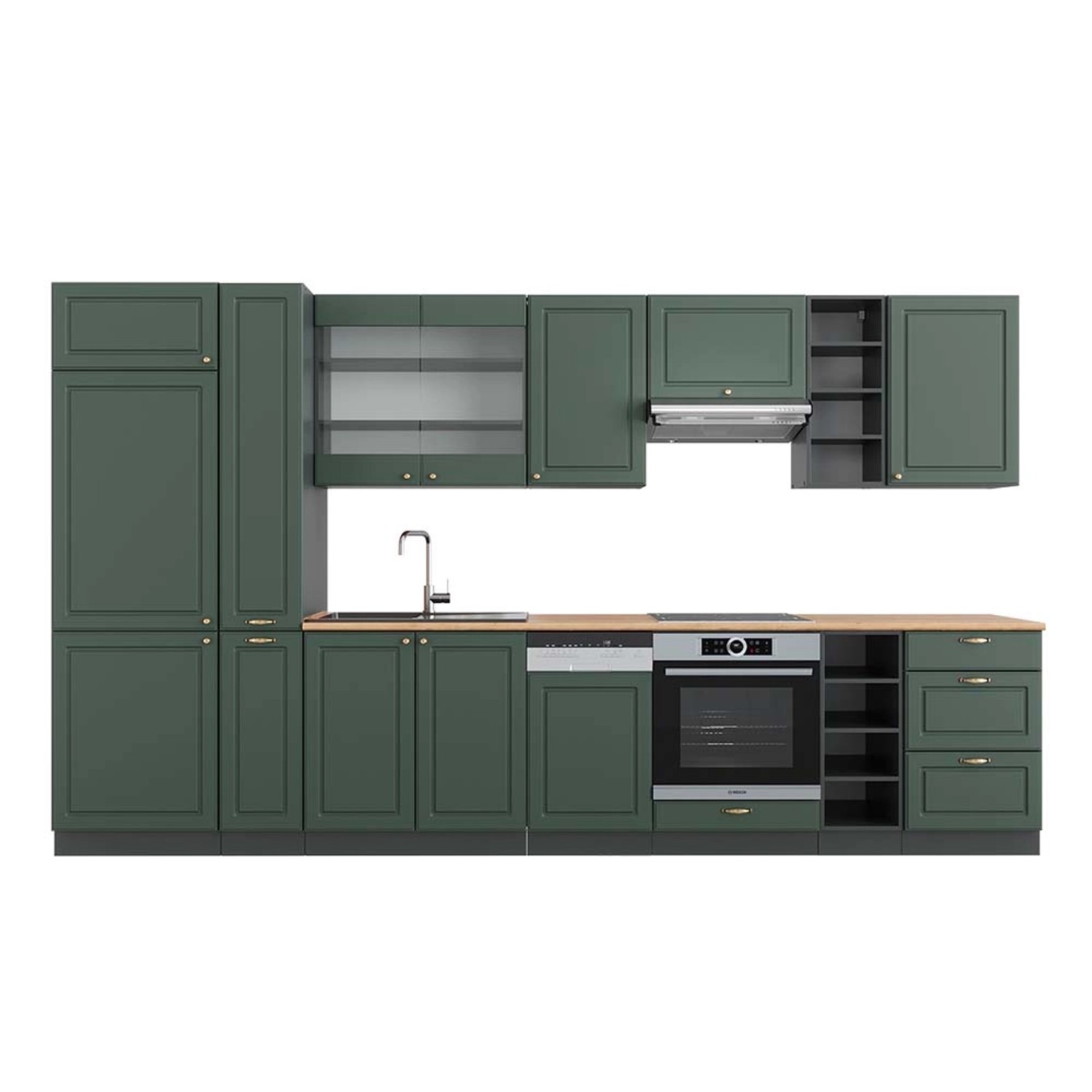 Vicco Fame-Line Küchenzeile Grün-Gold Landhaus/Anthrazit 355 cm AP Eiche günstig online kaufen
