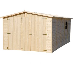 TIMBELA Holzgarage M101, 15 m², mit Fenster, aus naturbelassenem Holz. Fertiggarage ohne Boden.