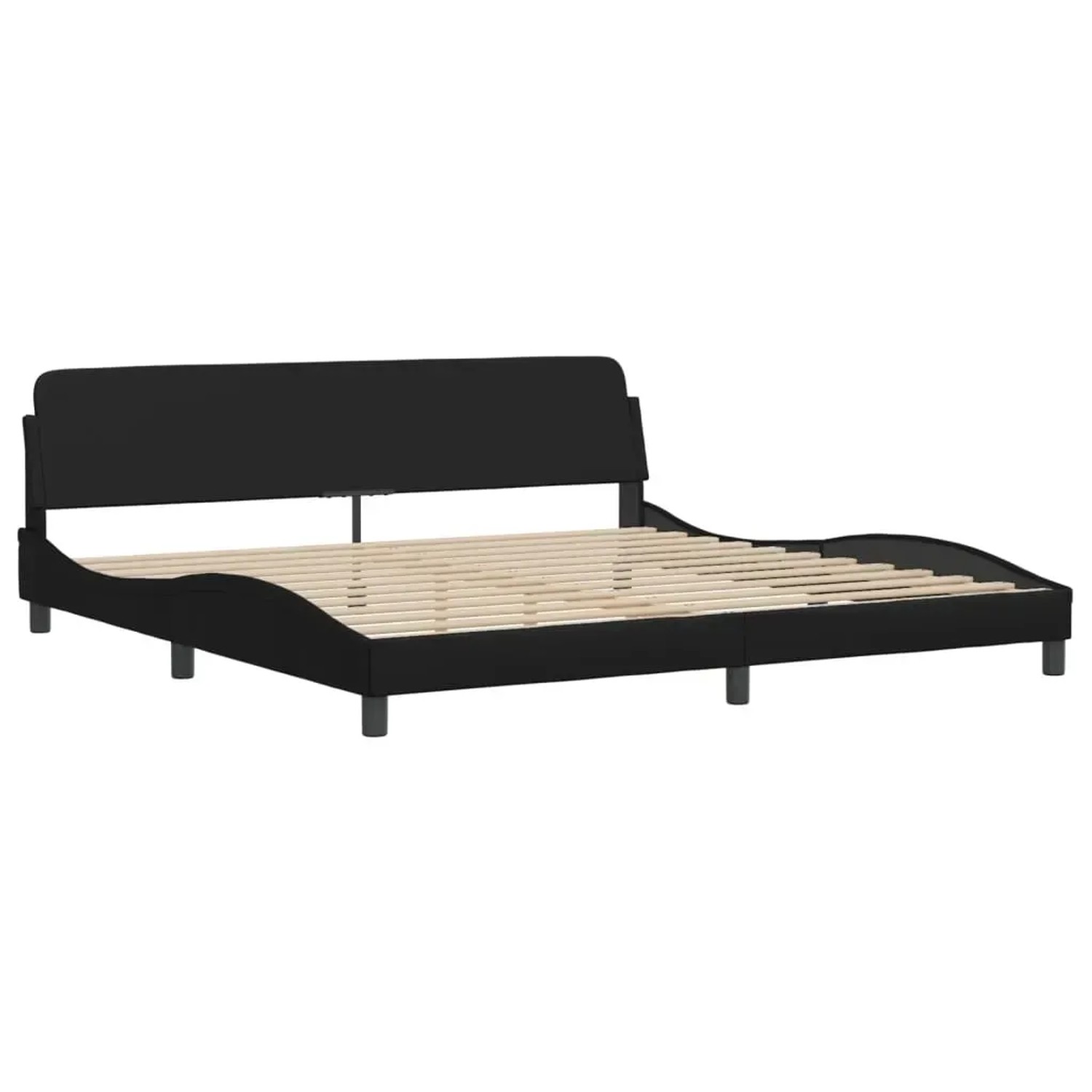 Schwarzes vidaXL Bett mit Matratze, 200x200 cm, Kunstleder, Lattenrost und Kopfteil.