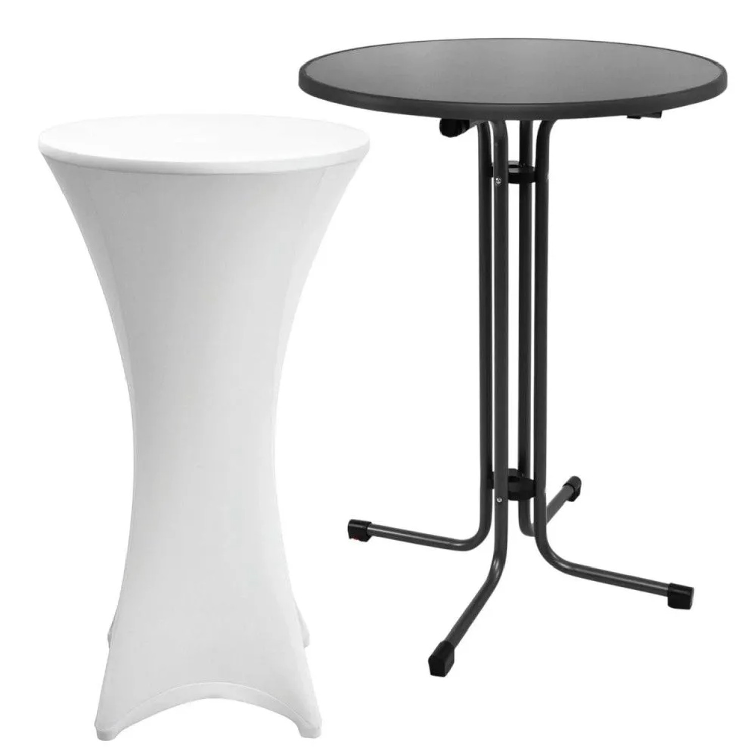 Beautissu Sylt Stehtisch Ø 70cm Grau mit Stella Stehtischhusse Ø 70cm Weiß