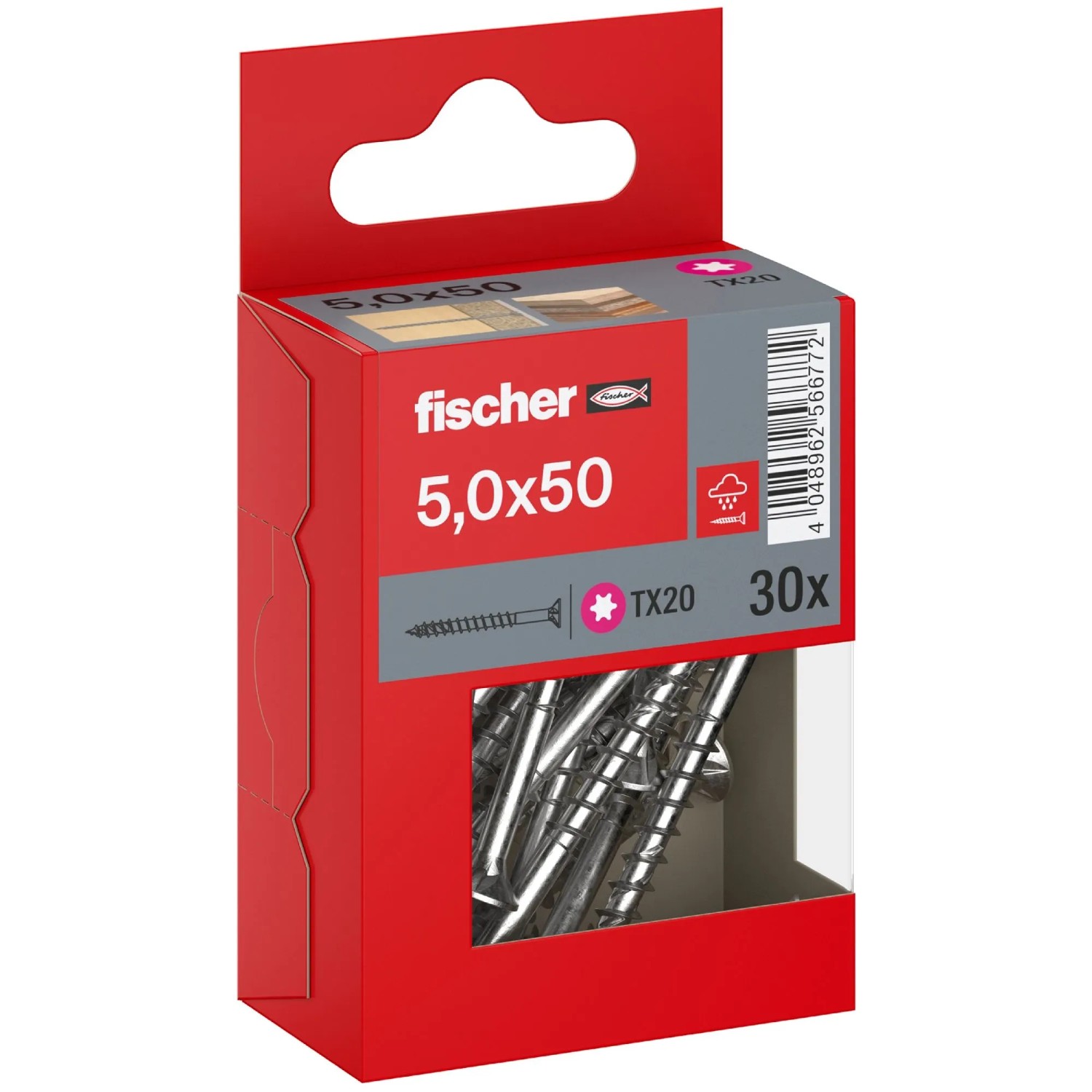 Fischer Schraube PowerFast II A2 Senkkopf TX Teilgewinde Ø 5 x 50 mm 30 Stk