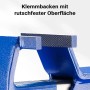 Blauer Wiltec Schraubstock mit 125mm Klemmbacken und rutschfester Oberfläche für sicheren Halt.