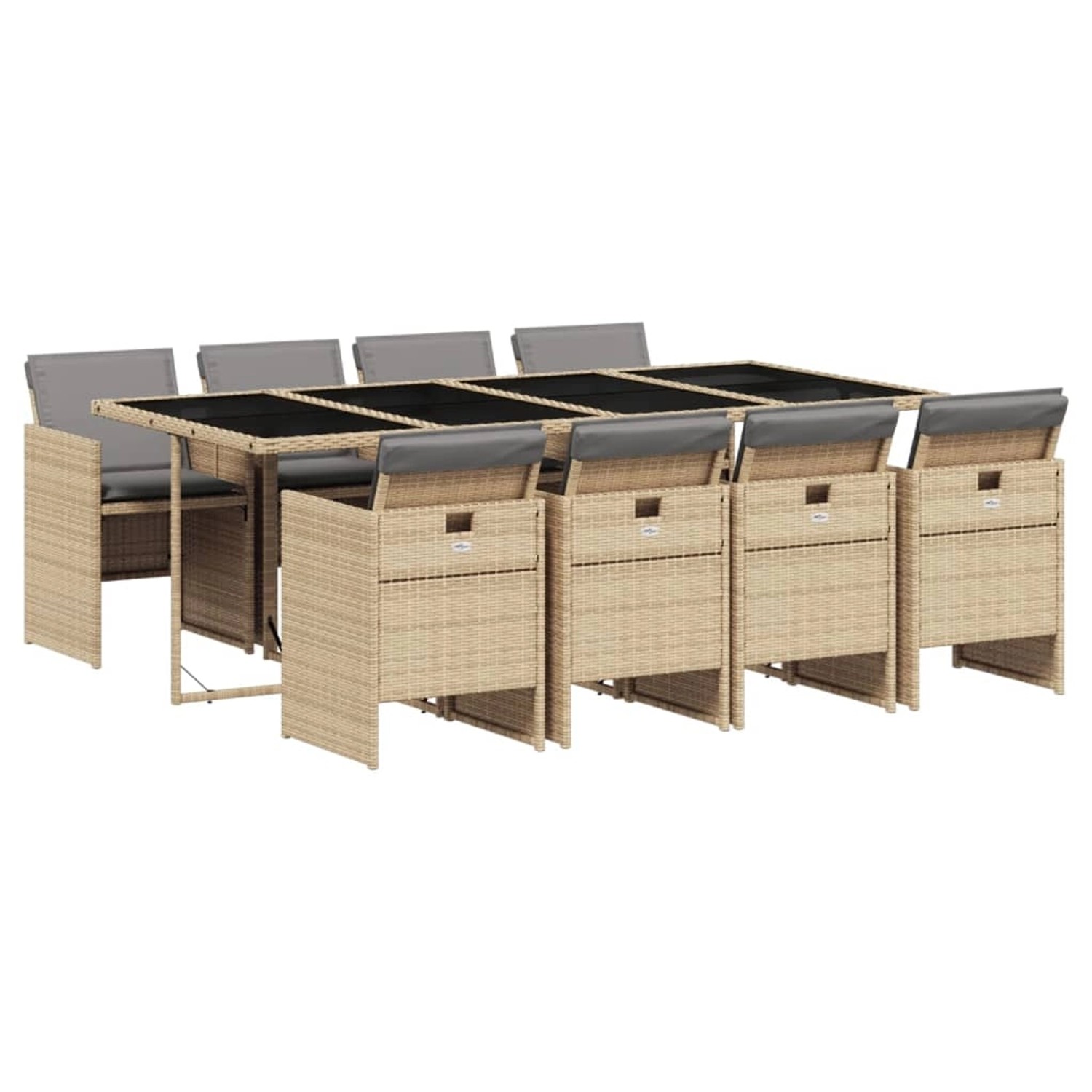 vidaXL 9-Tlg Garten-Essgruppe mit Kissen Beigemischung Poly Rattan 3277691