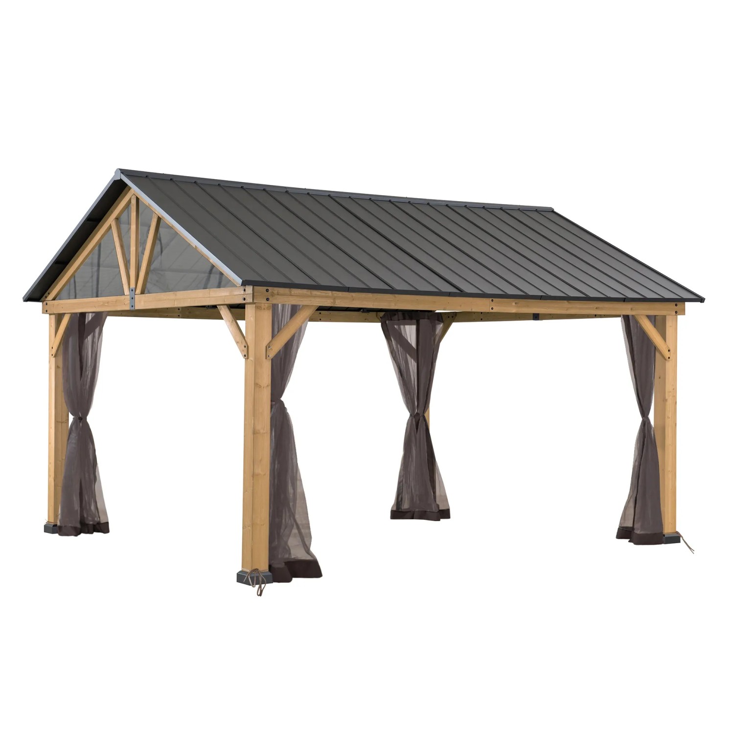 Sunjoy Zedernholz Gazebo mit Khaki-Netz, 335x399cm. Pavillon mit Moskitonetz für entspannte Stunden im Freien.