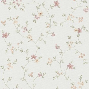 Blumen Tapete in Weiß, Grün und Creme mit floralem Muster. Dekorative Vliestapete für Wohnräume.