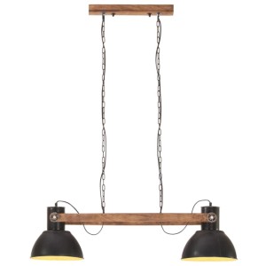 Schwarze vidaXL Hängelampe im Industriestil mit zwei Lampenschirmen und Holzbalken.