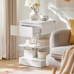 SoBuy Nachttisch FBT49-W, weißer Beistelltisch mit Schublade und Ablagen.