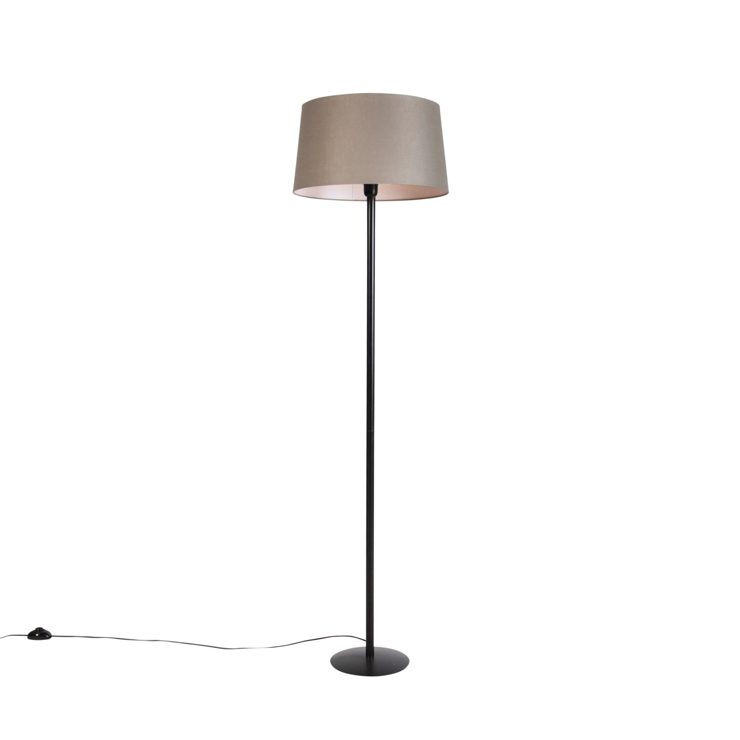 QAZQA Schwarze Stehlampe mit Leinenschirm Taupe 45 cm Simplo