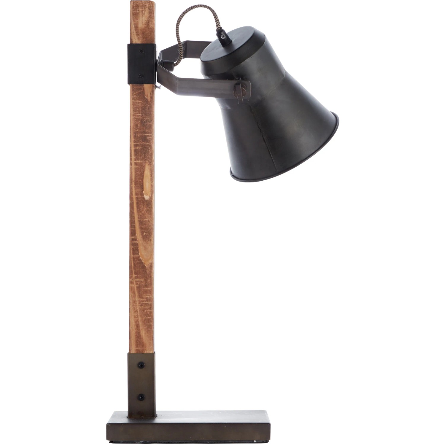 Schwarze Brilliant Tischleuchte Plow aus Stahl und Holz, Design-Tischlampe für den Innenbereich.