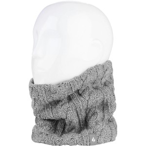 Grau melierter Heat Holders Halswärmer für Damen mit Zopfmuster.