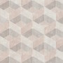 Beige-cremefarbene Vliestapete mit 3D-Effekt, geometrischem Muster und leichtem Glitzereffekt.