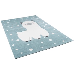 Pergamon Kinderteppich Maui Kids mit Alpaka-Motiv in Pastellblau, 140x200 cm.