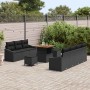 Schwarzes 10-teiliges vidaXL Garten-Sofa-Set aus Poly Rattan mit Tisch und Kissen.