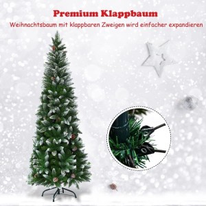 Costway Künstlicher Bleistift Weihnachtsbaum mit Kiefernzapfen 220cm