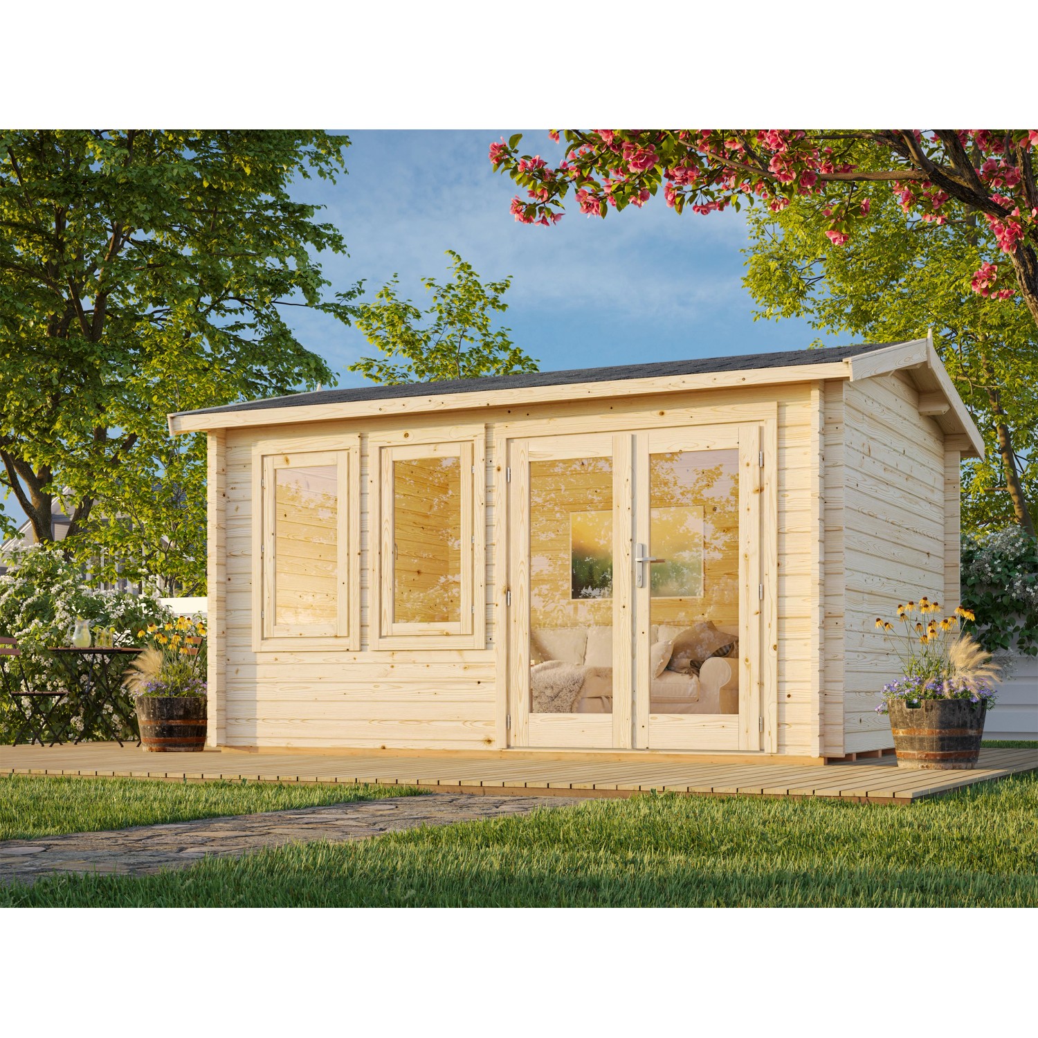 Palmako Gartenhaus Iris 390 x 300 cm Lackiert Dunkelgrau-Weiß FSC® günstig online kaufen