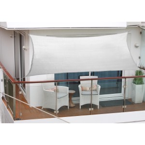 Silbergraues Floracord Balkonsonnensegel (270x140cm) auf einem Balkon.