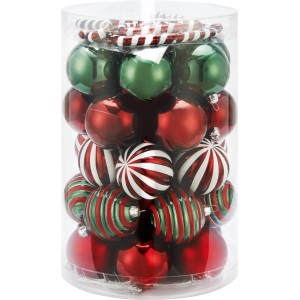 50-teiliges Weihnachtskugel-Set (Ø 6cm) im amerikanischen Stil mit rot-weiß-grünen Kugeln und Zuckerstangen.
