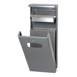 Grauer PROREGAL Kombiascher mit Dach für Außen, 32L, aus Aluminium. Mülleimer mit Aschenbecher.