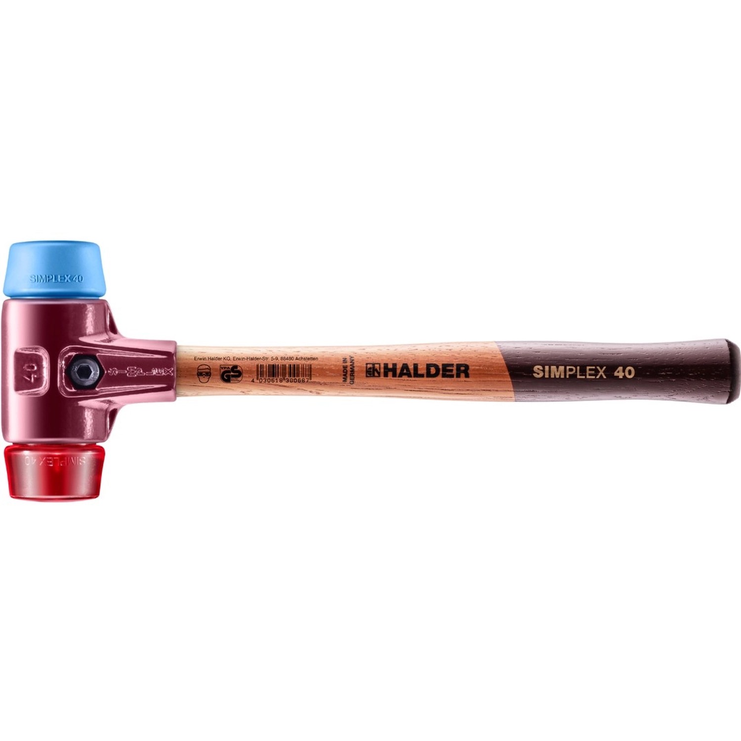 Halder Simplex Schonhammer Ø 40 mm TPE-soft Blau   Plastik Rot mit Tempergu günstig online kaufen