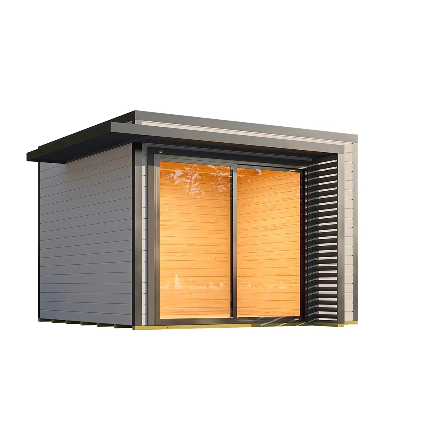 Weka Gartenhaus Amberley Doppelschiebetür Grau-Anthrazit 300 cm x 300 cm günstig online kaufen