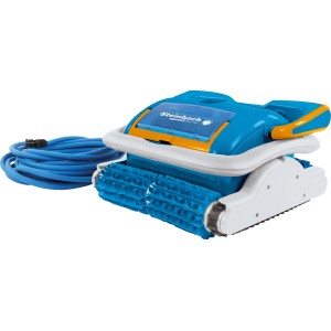 Steinbach Speedcleaner App-Control Poolroboter in Blau und Weiß mit Kabel.