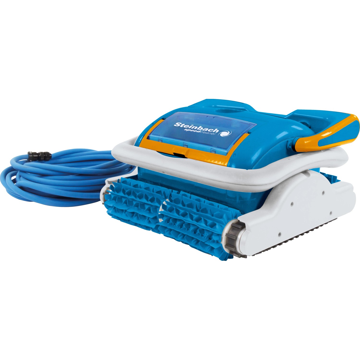 Steinbach Speedcleaner App-Control Poolroboter in Blau und Weiß mit Kabel.