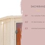Karibu Sauna Marika: Detailansicht des Dachkranzes mit LED-Beleuchtung aus Fichte.