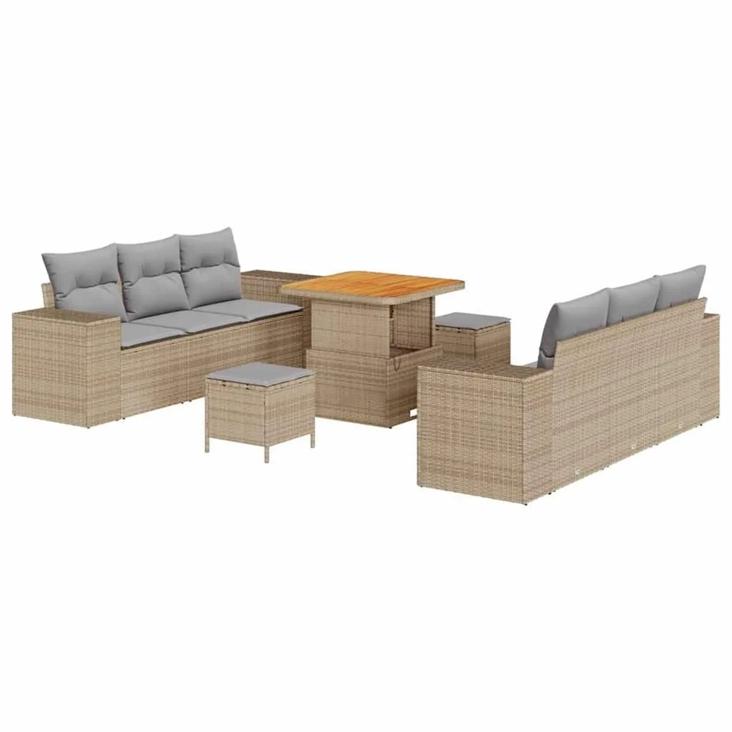 vidaXL Gartensofa-set mit Kissen 9-Tlg Beige und Hellgrau Poly-Rattan 33639 günstig online kaufen
