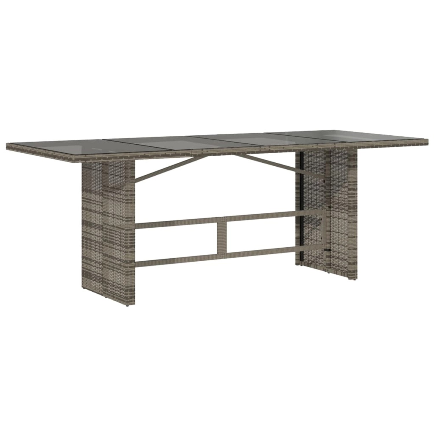 Grauer vidaXL Gartentisch aus Polyrattan mit Glasplatte, Teil der 9-tlg. Garten-Essgruppe.