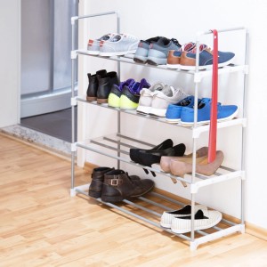 Relaxdays Schuhregal Metall Silber Stecksystem 93 cm x 90 cm x 31 cm 1,7 kg