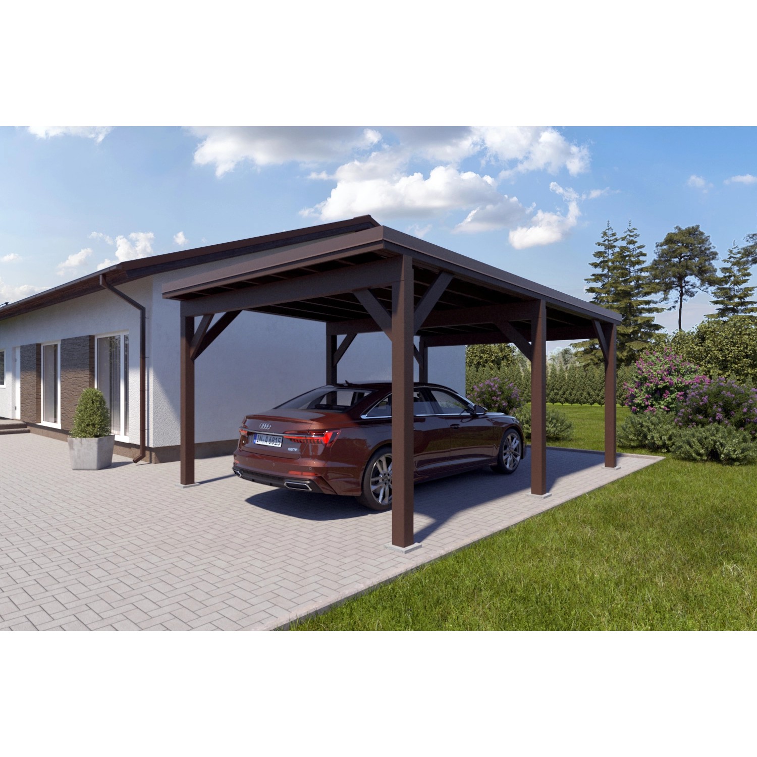 Holzbrüder Carport Ralf 24m² Graubraun-Dunkelbraun günstig online kaufen