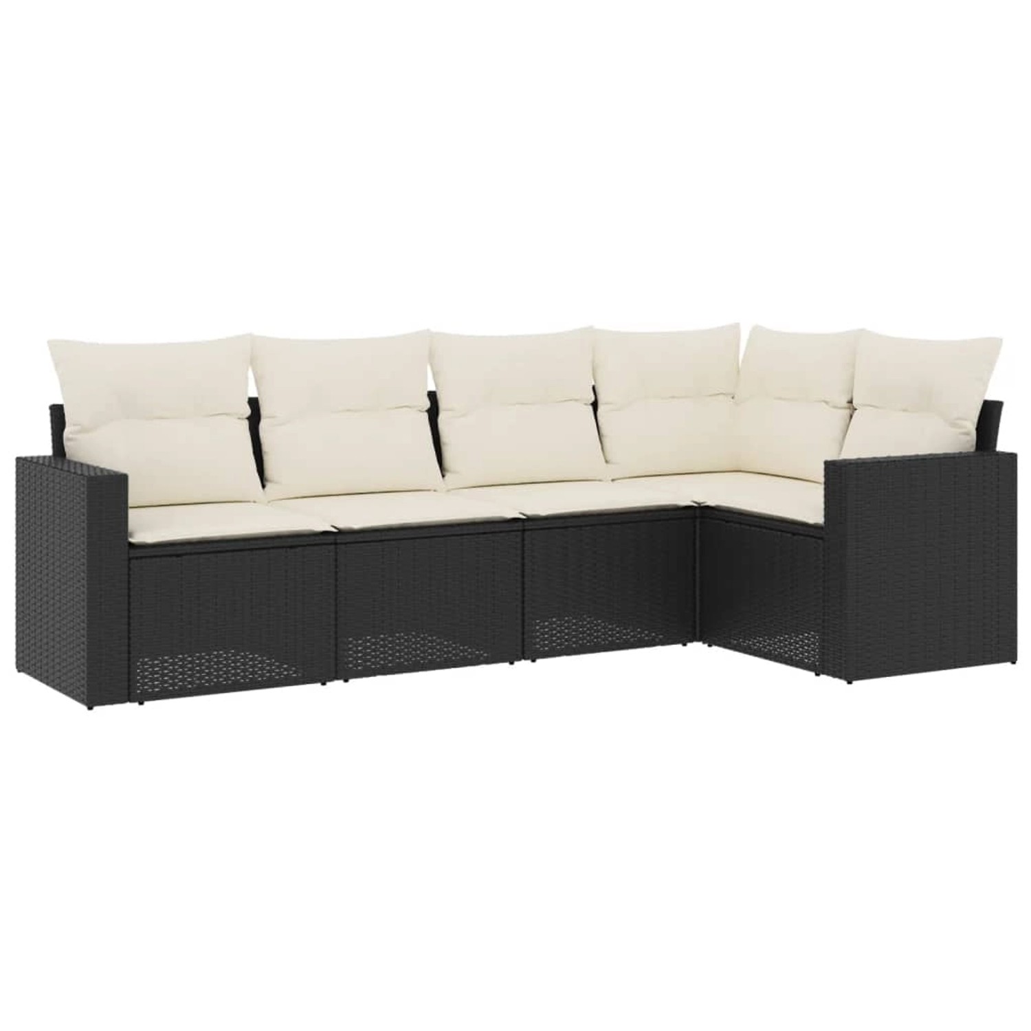 vidaXL 5-Tlg Garten-Sofagarnitur mit Kissen Schwarz Poly Rattan 3218916