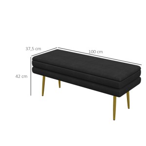 Schwarze HOMCOM Sitzbank mit Samtoptik, Stauraum und goldenen Beinen. Maße: 100x37x42 cm. Ideal als Hocker.