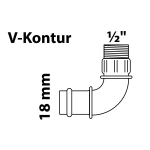 Kirchhoff RG-Winkel 90° mit Muffe, 18 mm x 21 mm (1/2 AG), für Pressfittings.