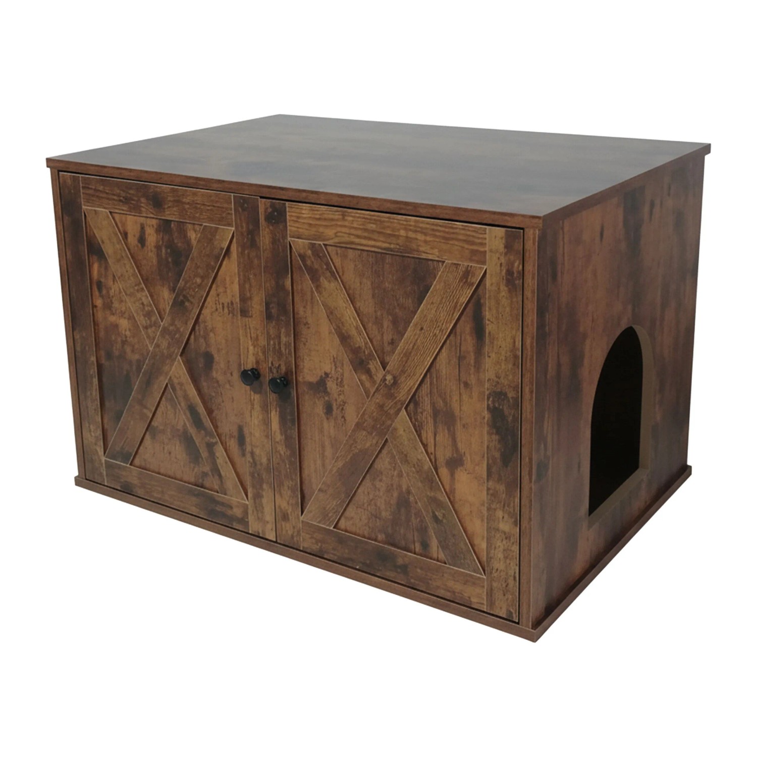 Relaxdays Katzenschrank MDF Vintagebraun mit Trennwand 50 cm x 80 cm x 53 cm