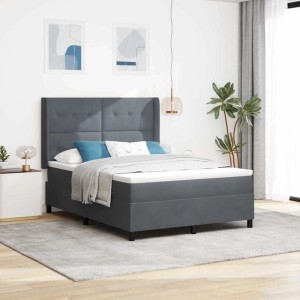 vidaXL Boxspringbett mit LED-Lichtleisten Dunkelgrau 140 x 200 cm Samt 3343869