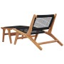 Sonnenliege aus Teakholz mit Fußablage und schwarzem Seilgeflecht. Bequeme Gartenliege.