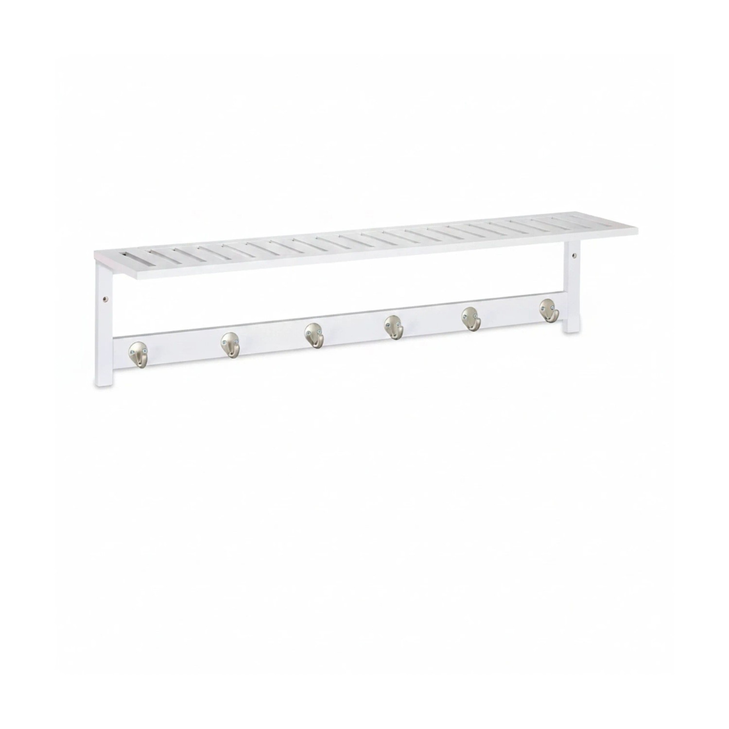 Relaxdays Wandgarderobe Bambus Metall Weiß Feuchtigkeitsresistent 6 Haken Ablage 18 cm x 75 cm x 16 cm 1,1 kg