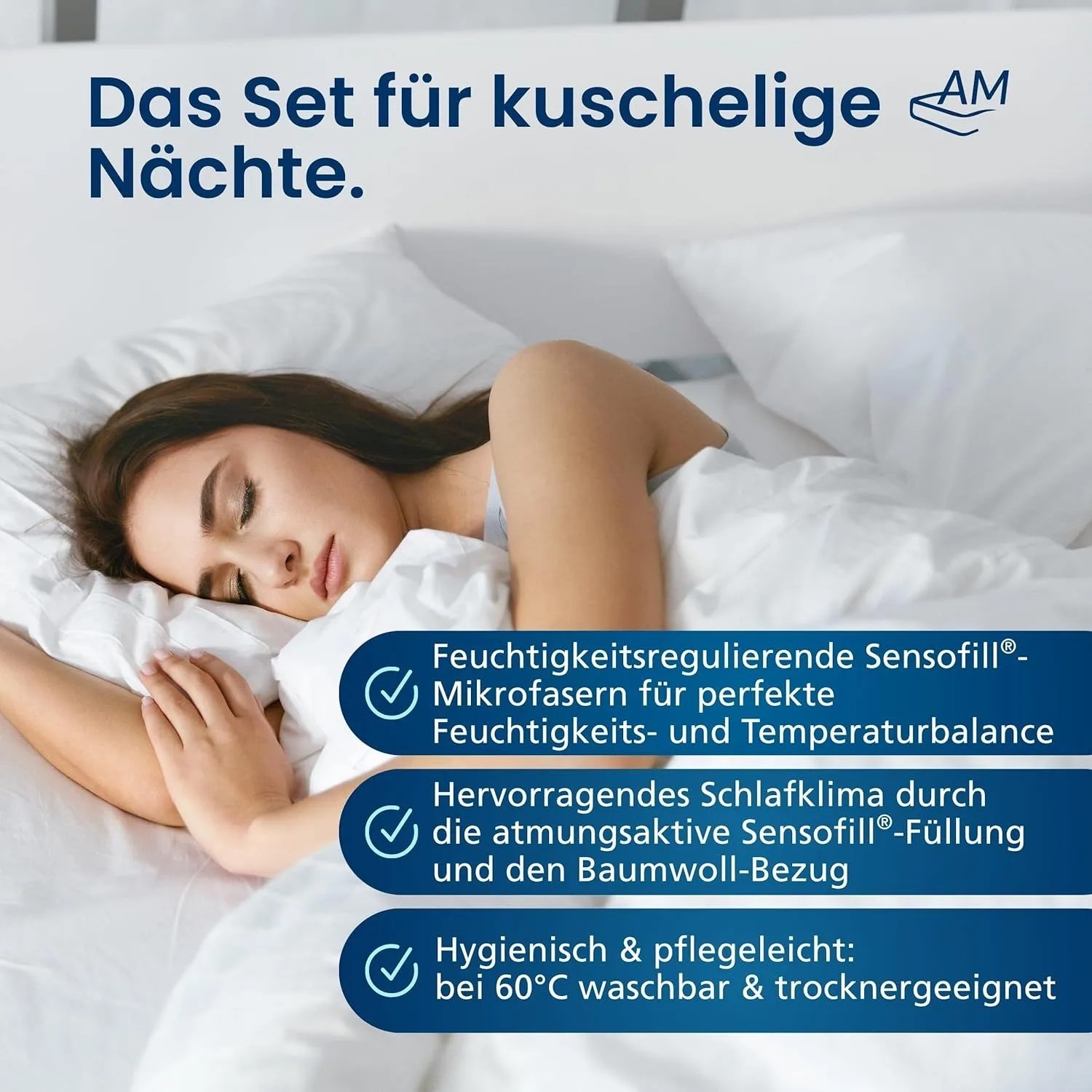 AM Premium Bettdecken- und Kissen-Set 155x220cm mit Mikrofaserfüllung.