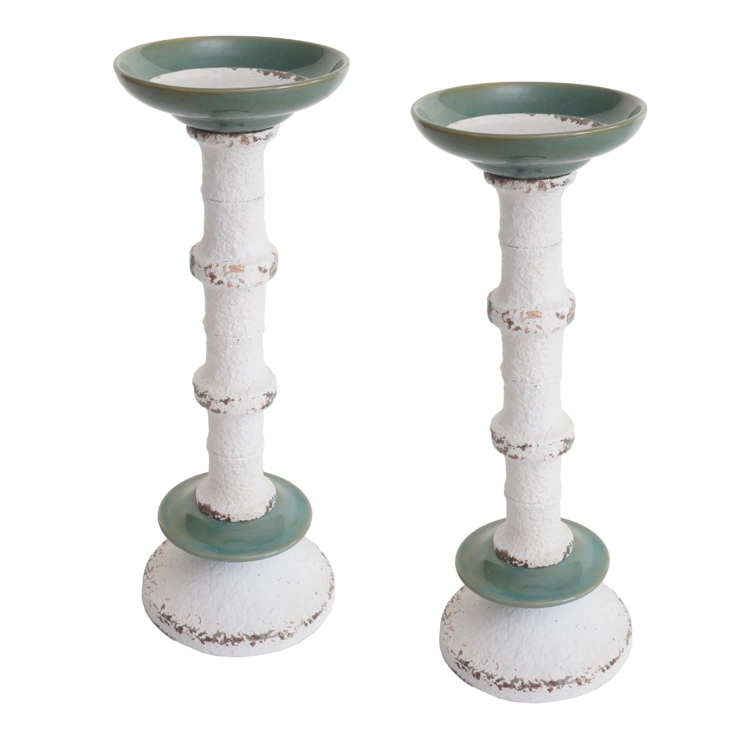 MCW 2er-Set Kerzenständer N35 Shabby-Look Vintage Metall Keramik Höhe 36cm