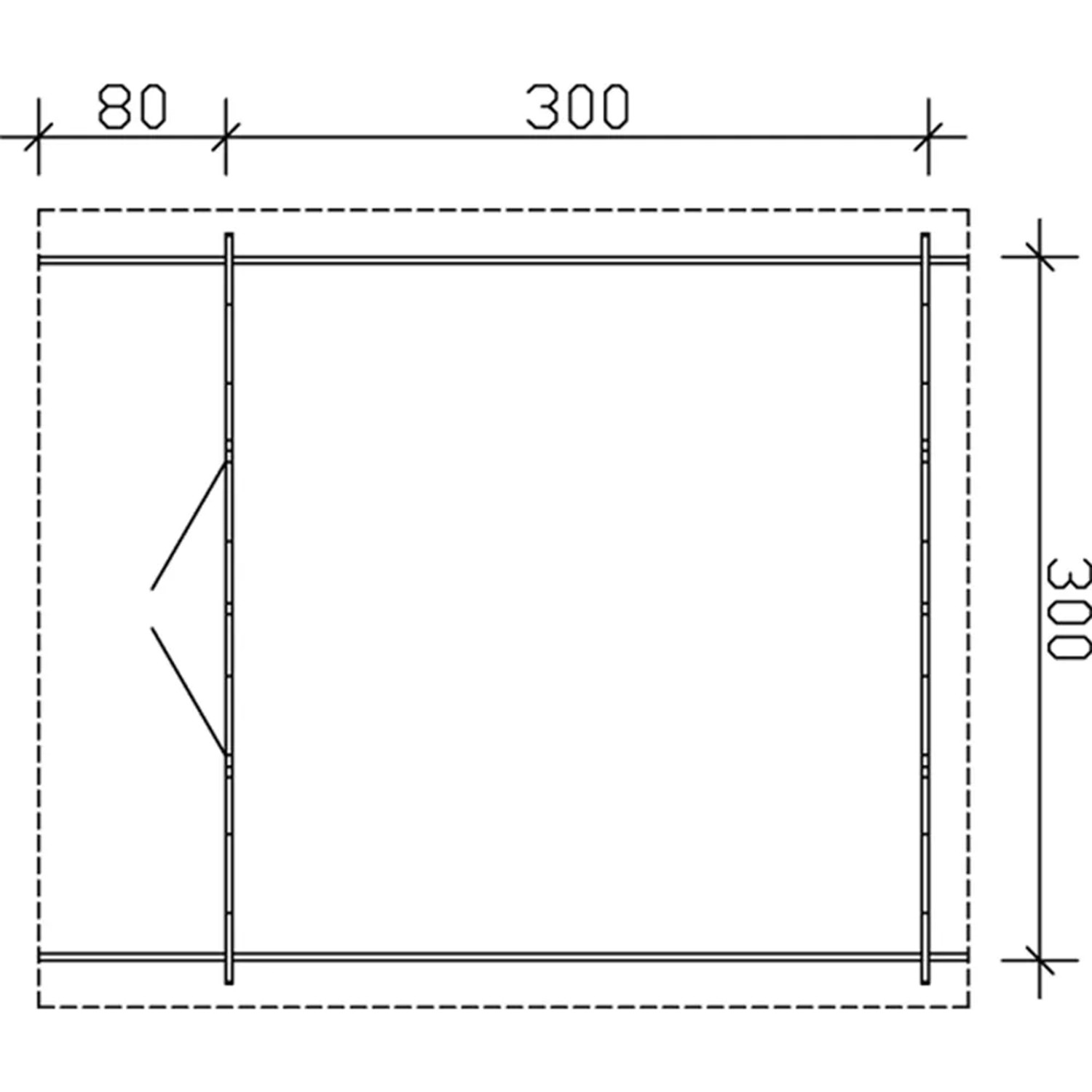 Grundriss Skan Holz Gartenhaus Faro 3 Natur, 300x300 cm, Holz-Gartenhaus