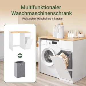 SoBuy Waschmaschinenschrank mit Wäschekorb Badezimmerschrank Weiß-Natur 100x90x60cm BZR217-WN