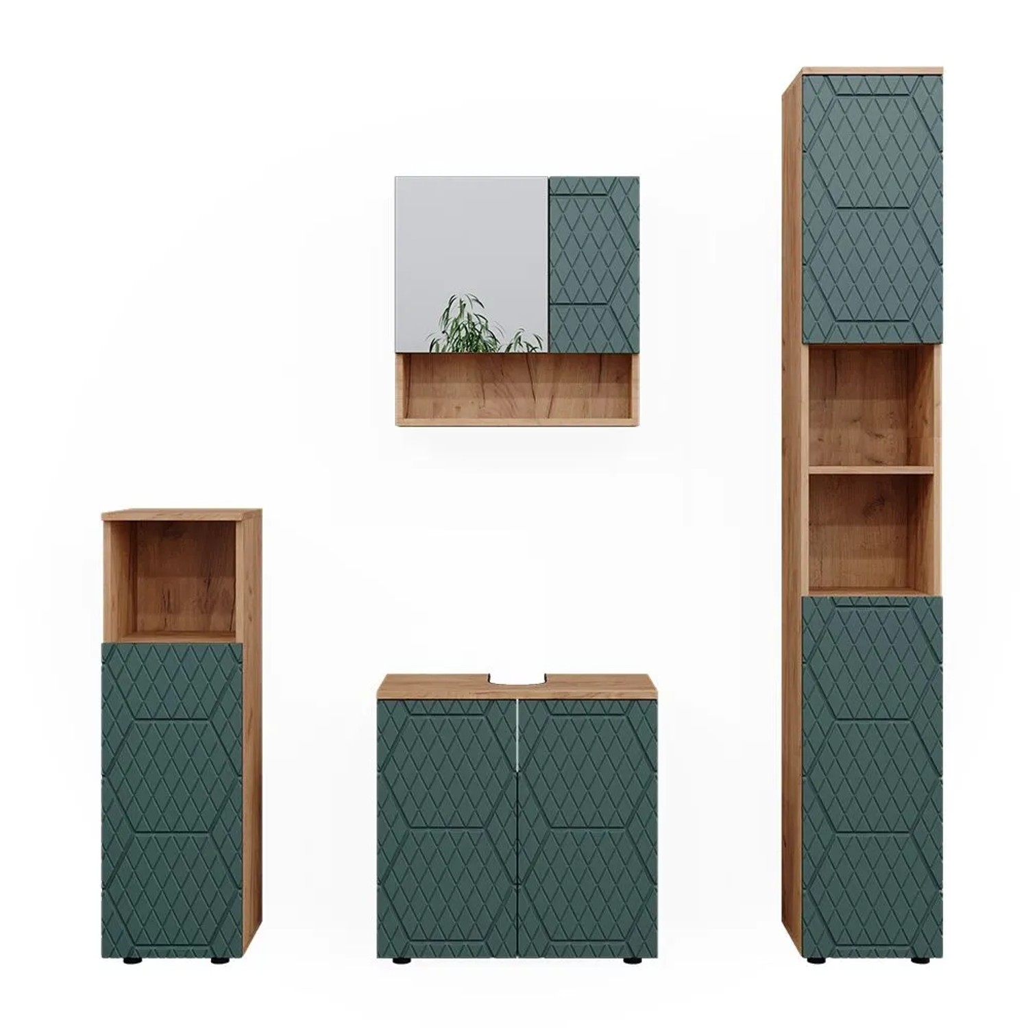 Vicco Badmöbel-Set Irma Grün/Goldkraft Eiche 60 x 59 4-teilig