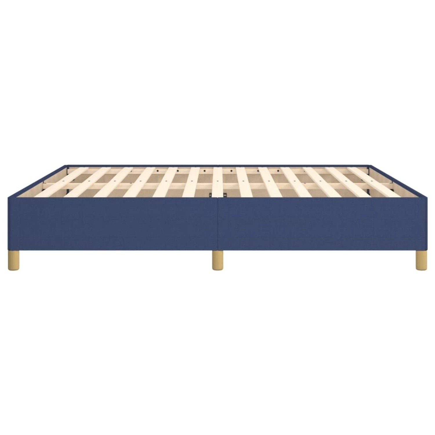 Blaues vidaXL Boxspringbett 180x200 cm mit Holzlattenrost und Füßen.