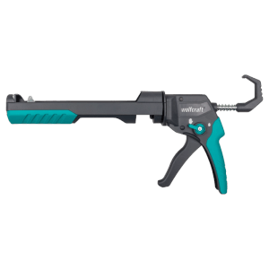 Grau-türkise wolfcraft Kartuschenpresse MG 400 für Silikon, Acryl und Klebstoff. Mit Tropf-Stopp-Funktion.