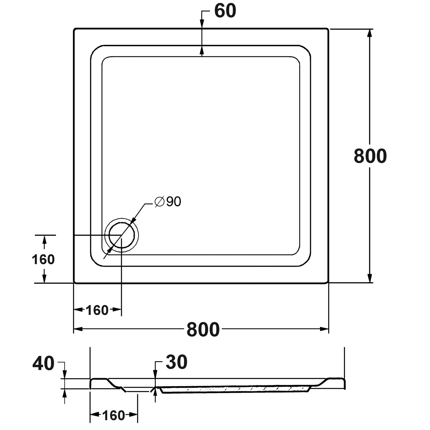 Ottofond Duschwannen-Set Q Quadrat 80 cm x 80 cm Weiß_4