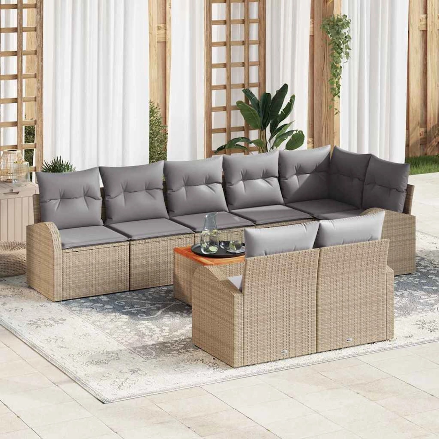 vidaXL 9-Teiliges Garten-Sofa-Set mit Kissen Beige Poly Rattan Akazie 33475 günstig online kaufen