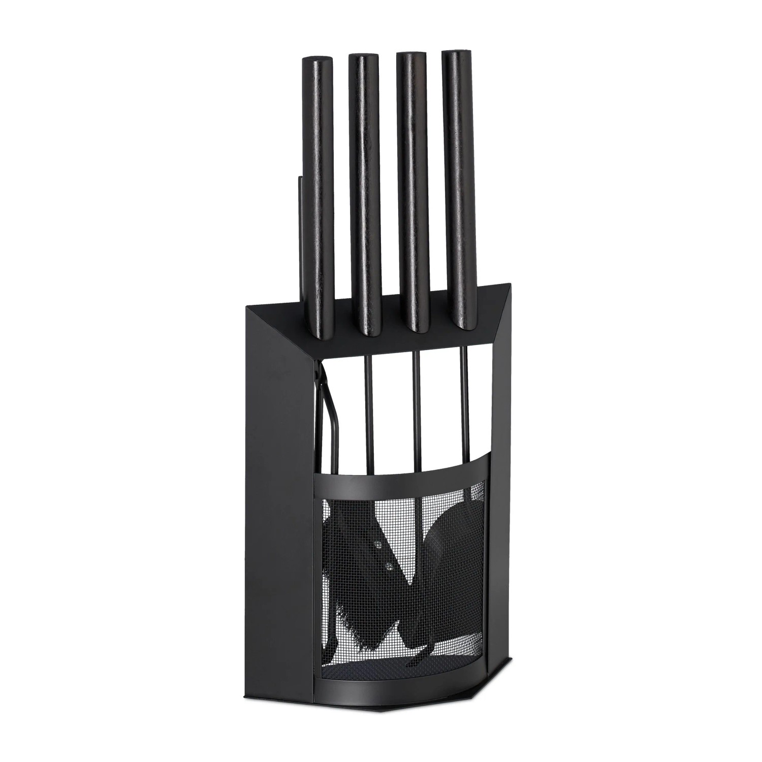 Relaxdays Kaminbesteck 5er Set Stahl Holz Schwarz Feuerfest Freistehend mit Halter 61 cm x 28,5 cm x 16 cm 2,6 kg