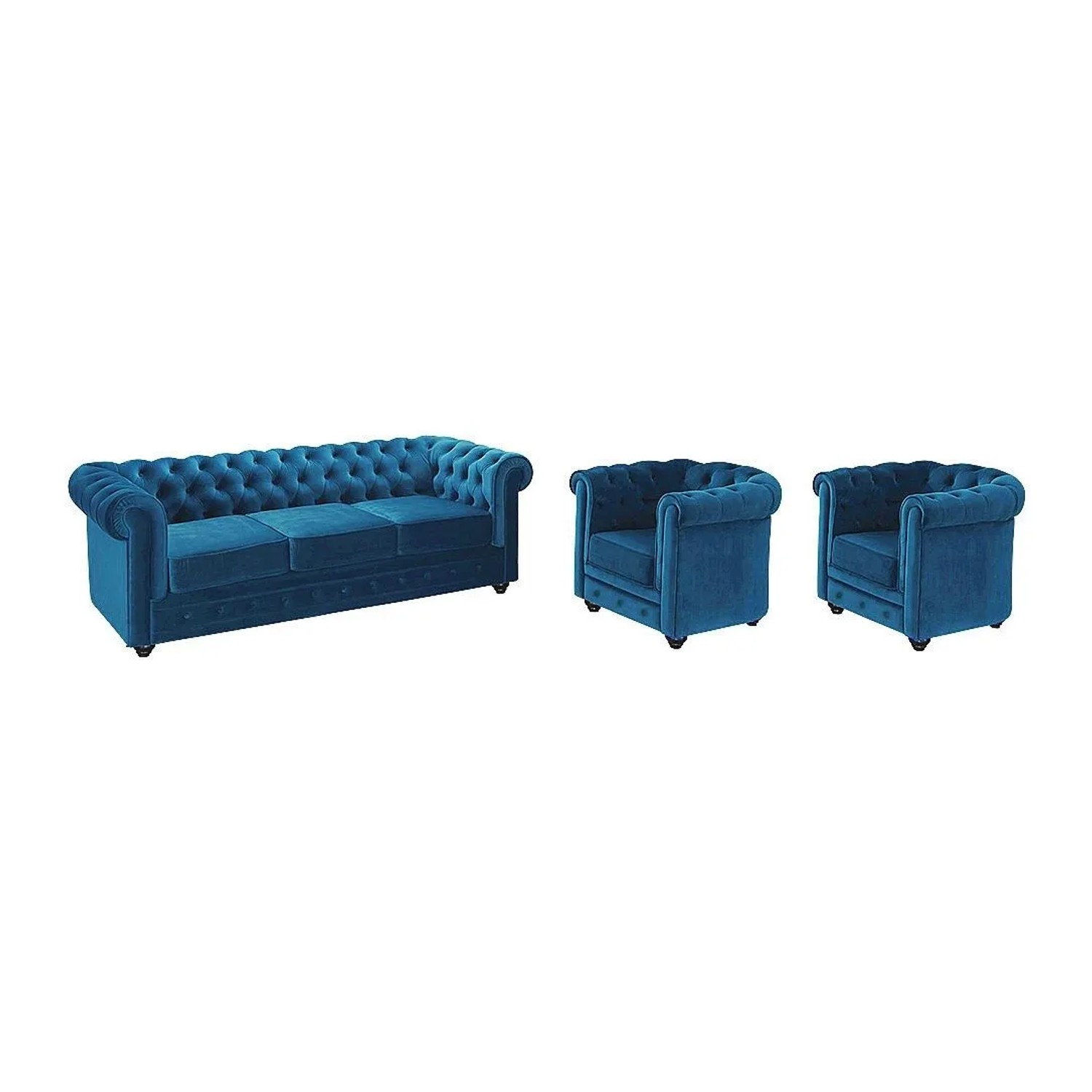 Vente-unique Couchgarnitur Mit Sessel Chesterfield Blaugrün 205 cm  88 cm